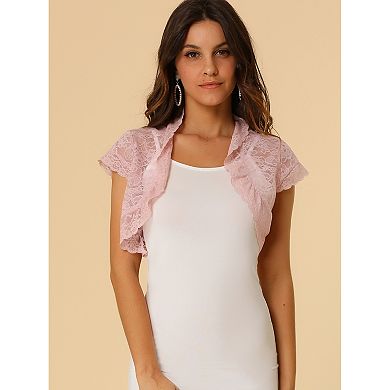 Women's Elegant Short Sleeve Sheer Floral Lace Shrug Top