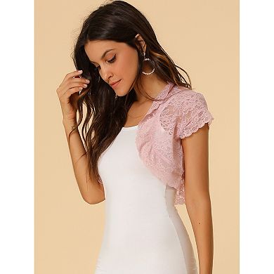 Women's Elegant Short Sleeve Sheer Floral Lace Shrug Top