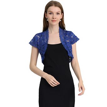 Women's Elegant Short Sleeve Sheer Floral Lace Shrug Top