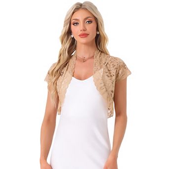 Women's Elegant Short Sleeve Sheer Floral Lace Shrug Top