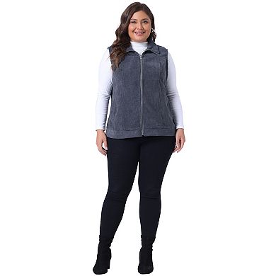 Women's Plus Size Corduroy Sleeveless Jacket Zipper Side Pockets Vest