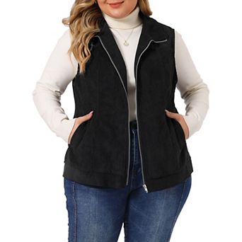 Women's Plus Size Corduroy Sleeveless Jacket Zipper Side Pockets Vest