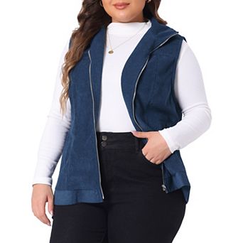 Women's Plus Size Corduroy Sleeveless Jacket Zipper Side Pockets Vest