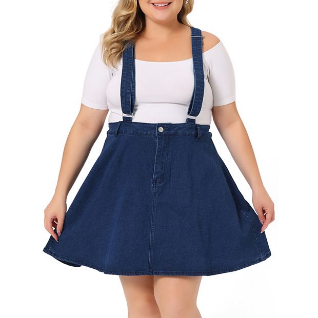 Agnes Orinda Women's Plus Size Overall Dress Button Adjustable Strap Denim  Suspender Dresses Blue 3X