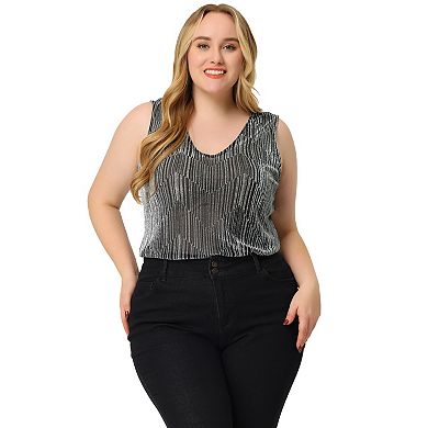Women's Plus Size Sleeveless Glitter Gradient Sequin Party Tank Top
