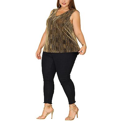 Women's Plus Size Sleeveless Glitter Gradient Sequin Party Tank Top