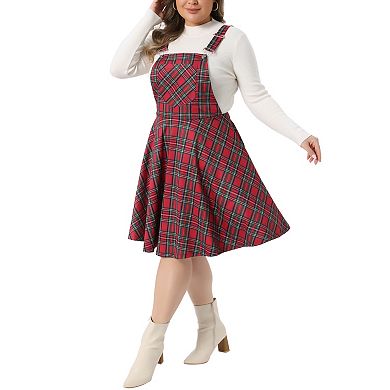 Women's Plus Size Overall Pinafore Dress Casual Plaid Printed Swing Adjustable Straps Dresses