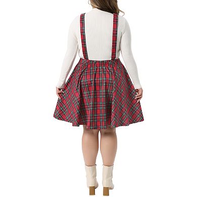 Women's Plus Size Overall Pinafore Dress Casual Plaid Printed Swing Adjustable Straps Dresses