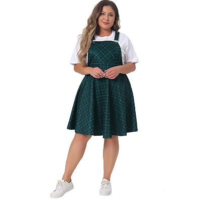 Women's Plus Size Elegant Plaid Overalls Casual Fall A-Line Skirts - Agnes Orinda 1X Green
