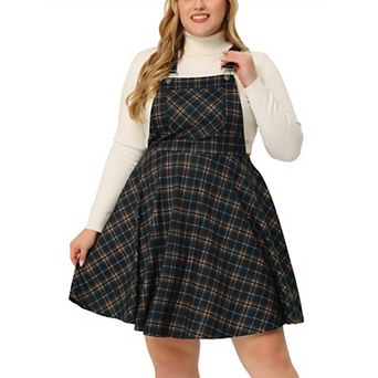 Women's Plus Size Overall Pinafore Dress Casual Plaid Printed Swing Adjustable Straps Dresses