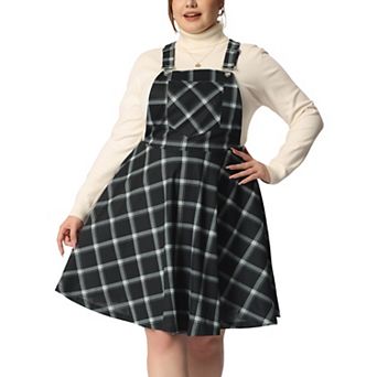 Women's Plus Size Overall Pinafore Dress Casual Plaid Printed Swing Adjustable Straps Dresses