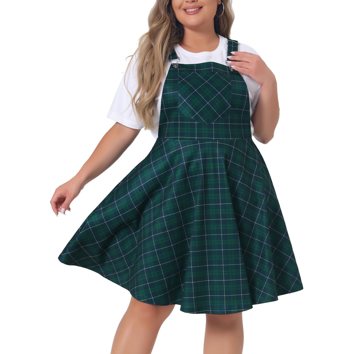 Plus Size Casual Overall For Women Pinafore Dress Adjustable Straps A Line  Swing Short Dress