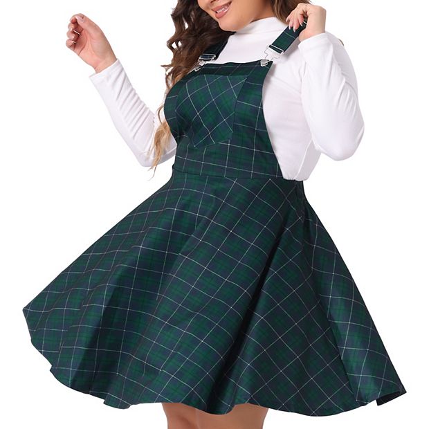 Women's Plus Size Elegant Plaid Overalls Casual Fall A-Line Skirts - Agnes Orinda 1X Green