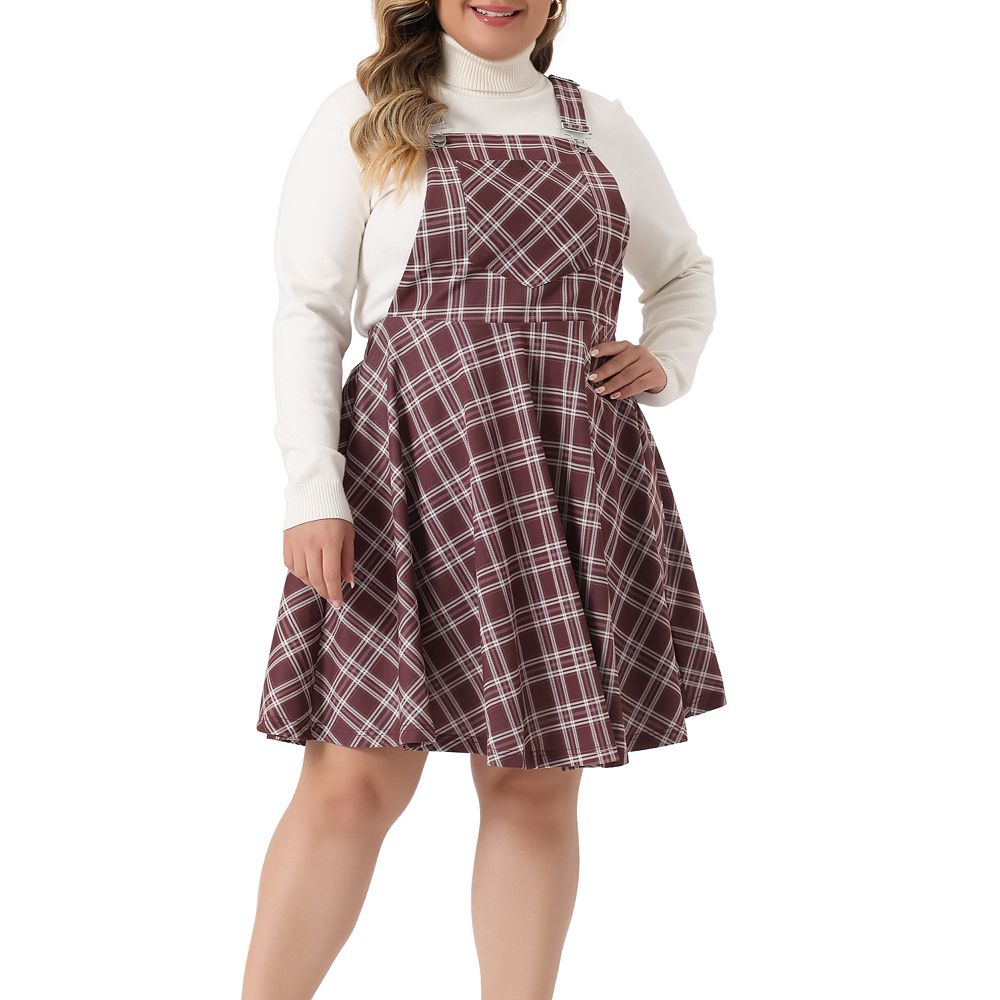 Women's Plus Size Overall Pinafore Dress Casual Plaid Printed