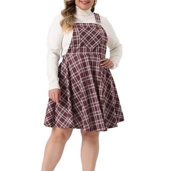 Women's Plus Size Overall Pinafore Dress Casual Plaid Printed Swing Adjustable Straps Dresses