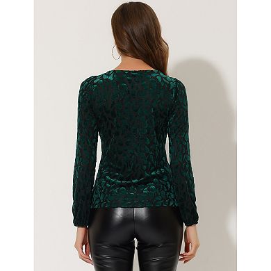 Women's Polka Dots Burn-out Long Sleeve Velvet Top