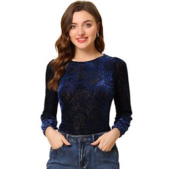Women's Polka Dots Burn-out Long Sleeve Velvet Top