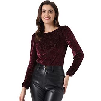 Women's Polka Dots Burn-out Long Sleeve Velvet Top