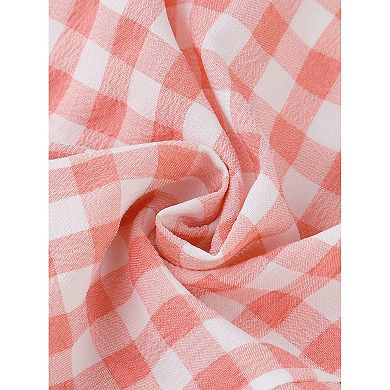 Vintage Blouse For Women's Plaid Crew Neck Short Sleeve Casual Gingham Tops