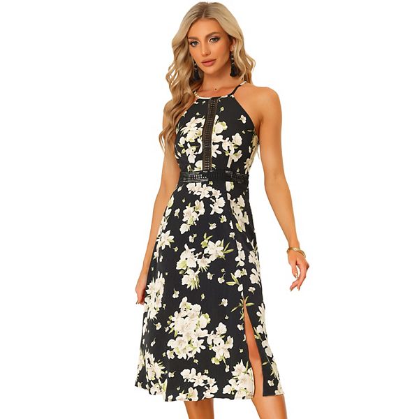 Boho Floral For Women's Split Sleeveless Halter Neck Dresses