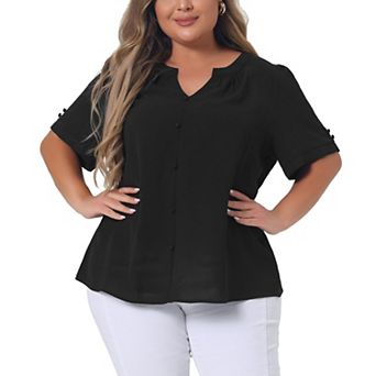 Button Down Shirts For Women Plus Size Dressy Ruched V Neck Short Sleeve Office Blouse Shirt Tops