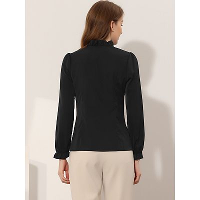 売れ筋商品|||セセ カットソー トップス レディース Women's Tie-Neck Ruffle-Sleeve Blouse Classic Navy Womens Summer Tops 2025 Black Ruffle Short Sleeve Side Tie