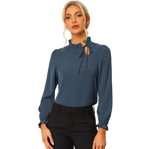 売れ筋商品|||セセ カットソー トップス レディース Women's Tie-Neck Ruffle-Sleeve Blouse Classic Navy 6263719_Dark_Blue?wid=600&hei=