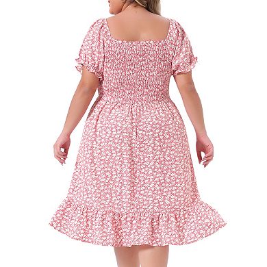 Women's Plus Size Dress Flared Flowy Smock Ruffle Sleeve Floral Dresses