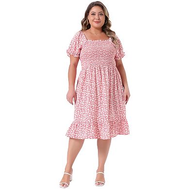 Women's Plus Size Dress Flared Flowy Smock Ruffle Sleeve Floral Dresses