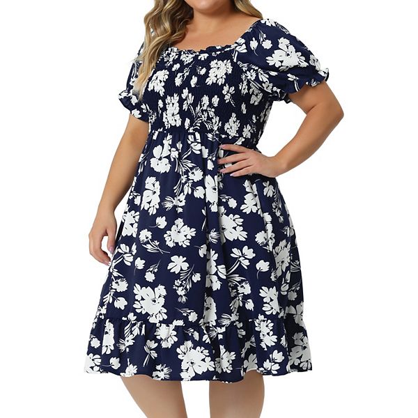 Women's Plus Size Dress Flared Flowy Smock Ruffle Sleeve Floral Dresses