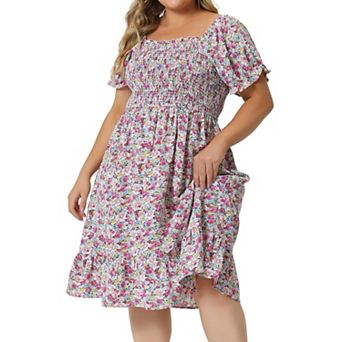 Women's Plus Size Dress Flared Flowy Smock Ruffle Sleeve Floral Dresses