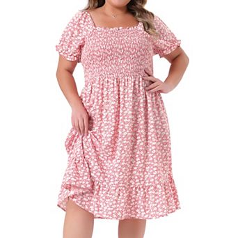 Women's Plus Size Dress Flared Flowy Smock Ruffle Sleeve Floral Dresses