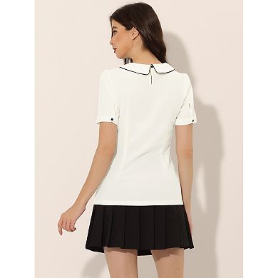 Women's Peter Pan Collar Contrast Trim Short Sleeve Summer Blouse Top