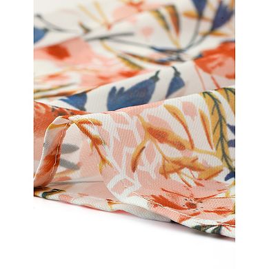 Floral Blouse For Women's Peter Pan Collar Smocked Short Sleeve Ruffle Tops