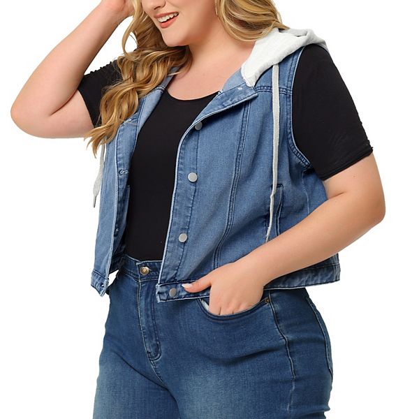 Plus size store denim vest jacket