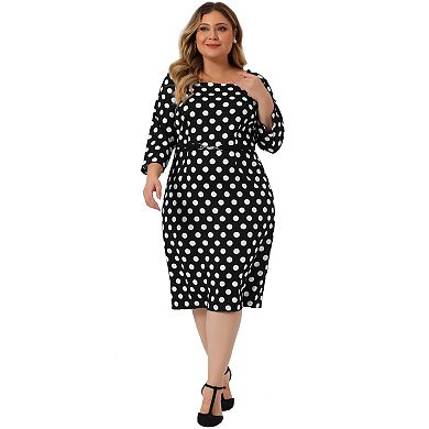 Women's Plus Size Short Sleeve Polka Dots Bodycon Business Pencil Dress