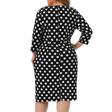 Women's Plus Size Short Sleeve Polka Dots Bodycon Business Pencil Dress