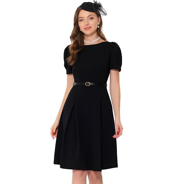 Bateau Short Sleeves Belt Sheath Work Dress