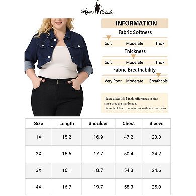 Women's Plus Size Washed Notched Lapel Cropped Denim Jacket