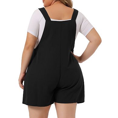 Women's Plus Size Sleeveless Square Neck Tie Shoulder Romper Shorts