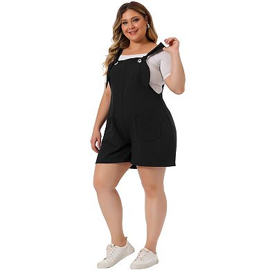 Women's Plus Size Sleeveless Square Neck Tie Shoulder Romper Shorts