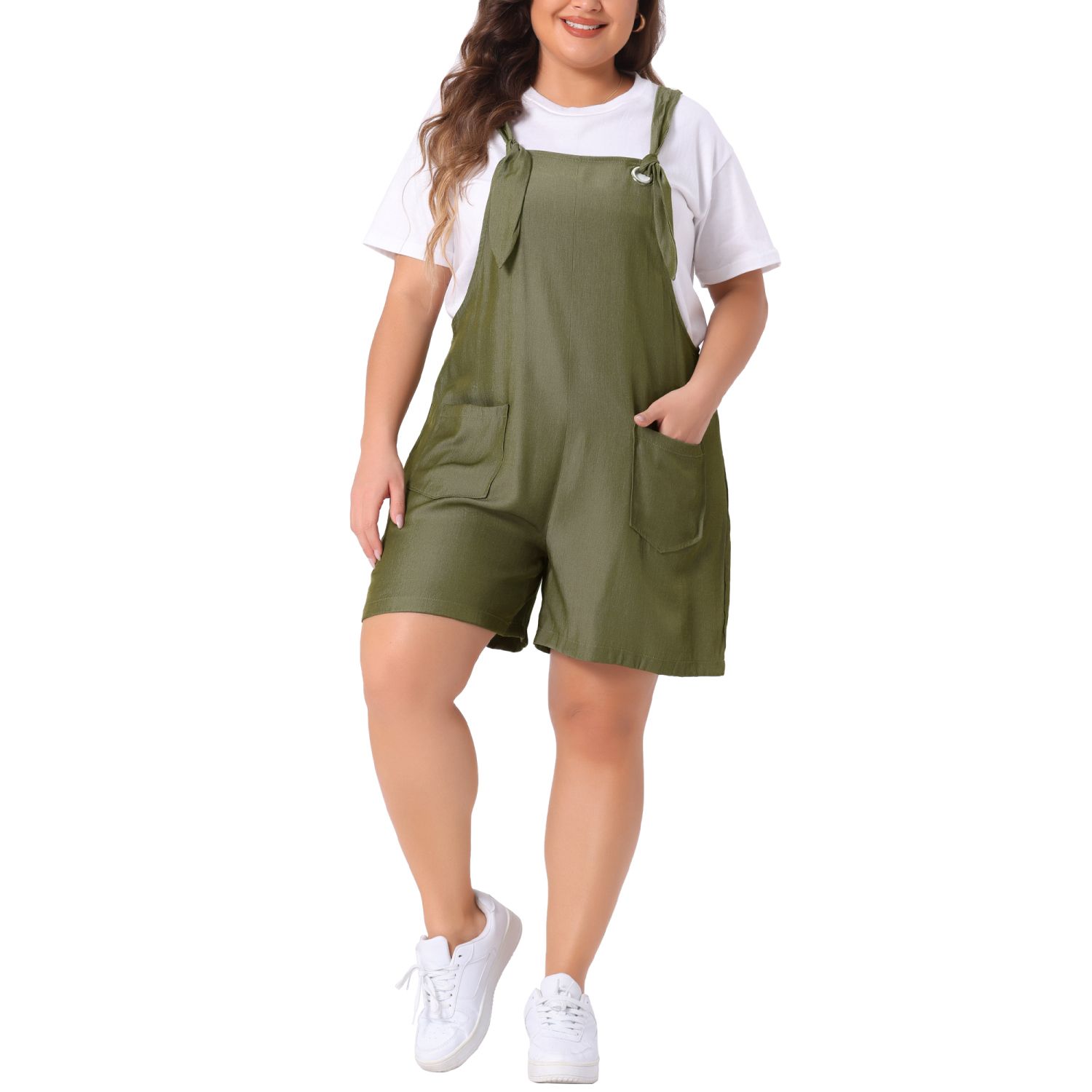 Женские шорты Plus Size Sleeveless Square Neck Tie Shoulder Romper Shorts