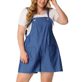 Women's Plus Size Sleeveless Square Neck Tie Shoulder Romper Shorts