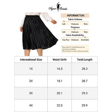 Plus Size Women Elastic Waist Metallic Accordion Midi Pleated Velvet Skirt