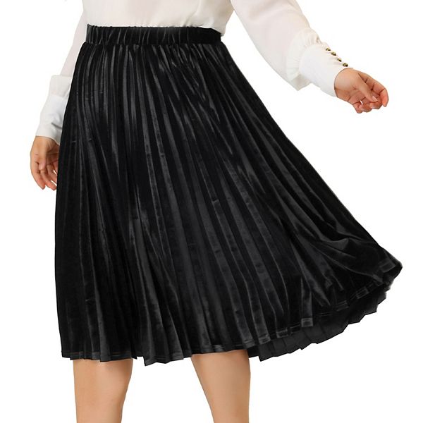 Plus Size Women Elastic Waist Metallic Accordion Midi Pleated