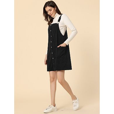 Women's Corduroy Straps Pinafore Button Decor Overall Dress