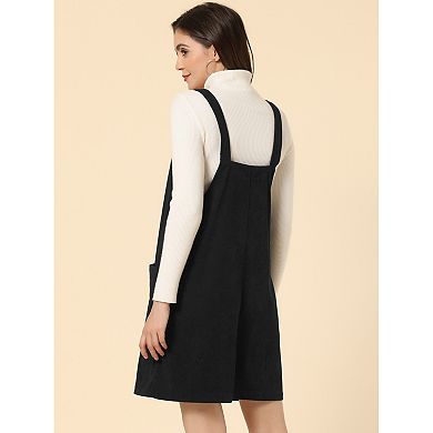 Women's Corduroy Straps Pinafore Button Decor Overall Dress