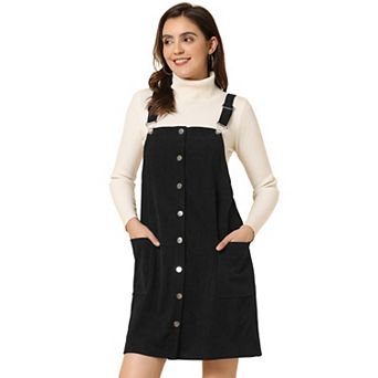 Women's Corduroy Straps Pinafore Button Decor Overall Dress