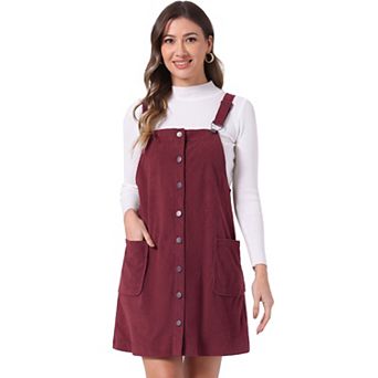 Women's Corduroy Straps Pinafore Button Decor Overall Dress