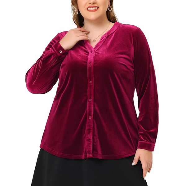 Women's Plus Size Fall Long Sleeves Button Down Velvet Shirt